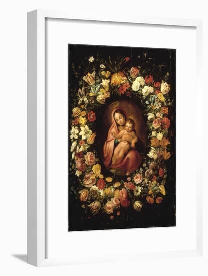 Madonna and Child within a Garland of Flowers-Jan Breugel the Elder-Framed Giclee Print