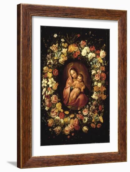 Madonna and Child within a Garland of Flowers-Jan Breugel the Elder-Framed Giclee Print