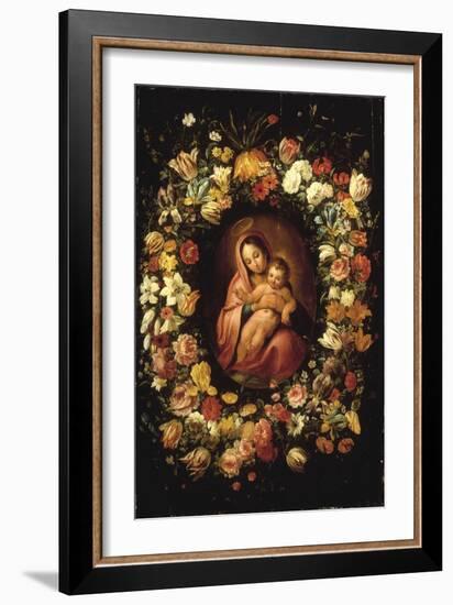 Madonna and Child within a Garland of Flowers-Jan Breugel the Elder-Framed Giclee Print