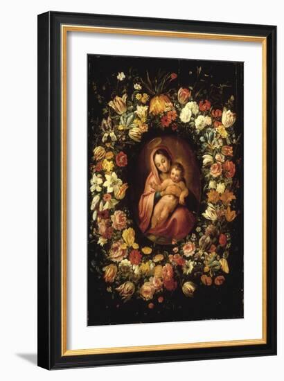 Madonna and Child within a Garland of Flowers-Jan Breugel the Elder-Framed Giclee Print