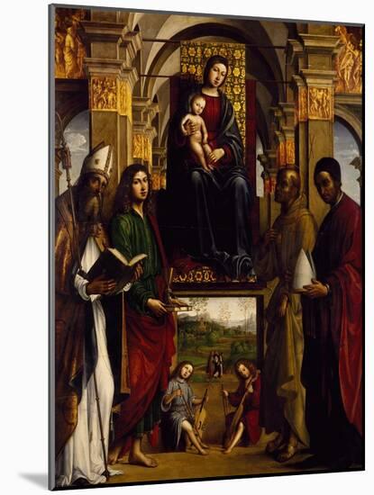 Madonna Enthroned with Saints or Pala Ghedini, 1497-Lorenzo Costa-Mounted Giclee Print