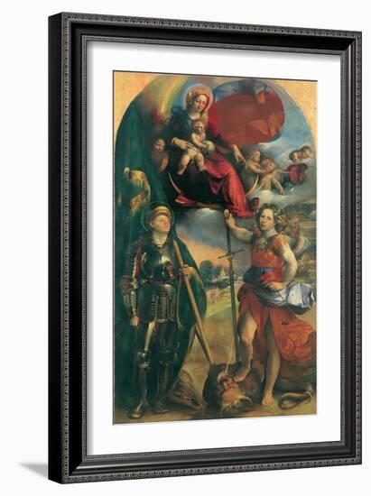 Madonna in Glory with Child, Angels & Sts George and Michael Archangel-Dosso Dossi-Framed Art Print