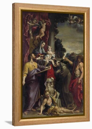 Madonna on the Throne with Saint Matthew, 1588-Annibale Carracci-Framed Premier Image Canvas