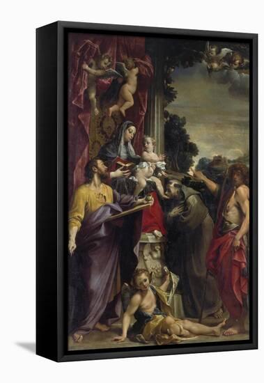 Madonna on the Throne with Saint Matthew, 1588-Annibale Carracci-Framed Premier Image Canvas