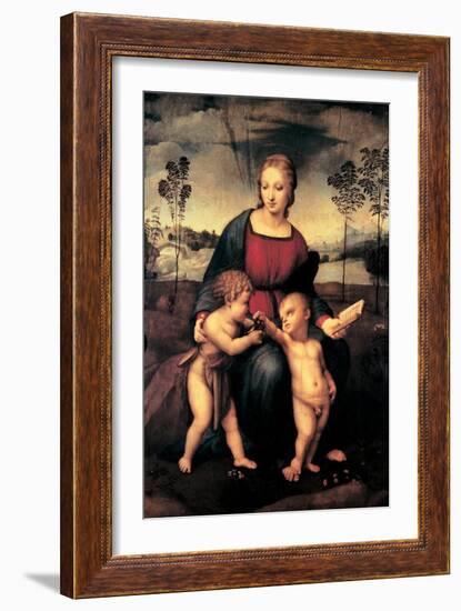 Madonna with Child and the Infant John the Baptist (Madonna of Goldfinch)-Sanzio Raffaello-Framed Giclee Print