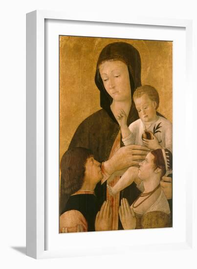 Madonna with Child and Two Donors, 1460-Gentile Bellini-Framed Giclee Print