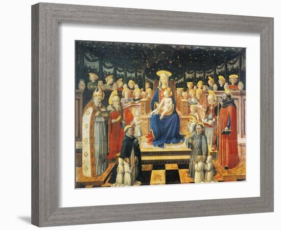 Madonna with Enthroned Child, Angels, Saints and Donors, by Giovanni Boccati (Active 1420-1480)-null-Framed Giclee Print