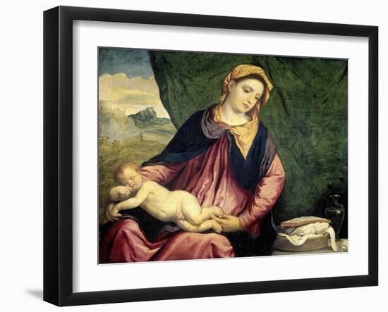 Madonna with Sleeping Child, Between 1540 and 1560-Paris Bordone-Framed Giclee Print