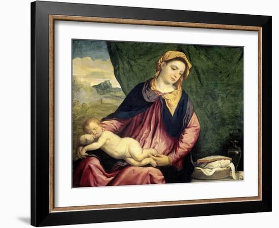 Madonna with Sleeping Child, Between 1540 and 1560-Paris Bordone-Framed Giclee Print