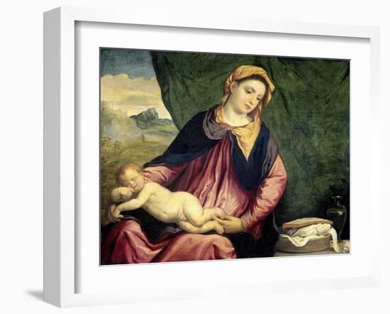 Madonna with Sleeping Child, Between 1540 and 1560-Paris Bordone-Framed Giclee Print