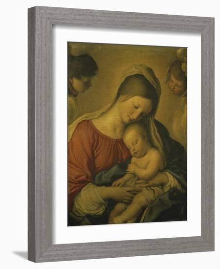 Madonna with the Infant Jesus Sleeping, 17th century-Giovanni Battista Salvi da Sassoferrato-Framed Giclee Print