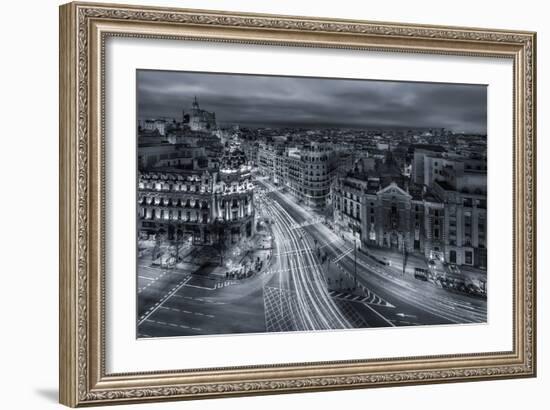 Madrid City Lights-Javier De La-Framed Art Print