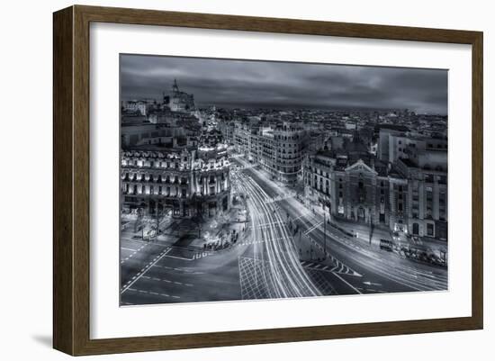 Madrid City Lights-Javier De La-Framed Art Print