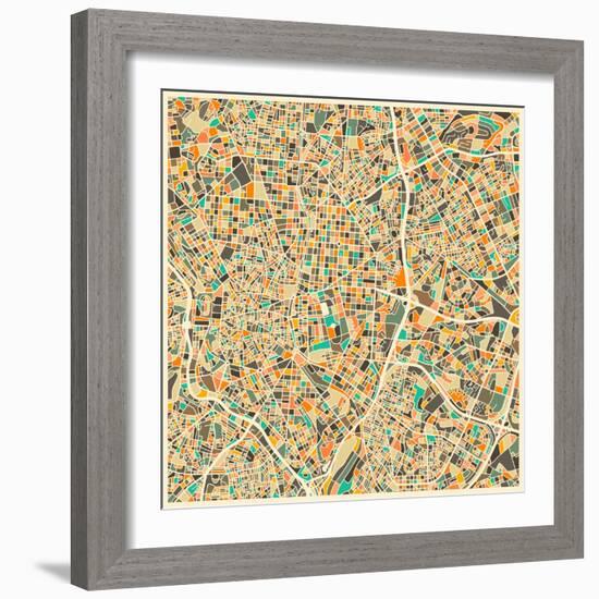 Madrid Map-Jazzberry Blue-Framed Art Print