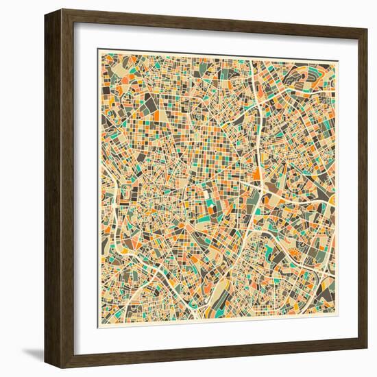 Madrid Map-Jazzberry Blue-Framed Art Print