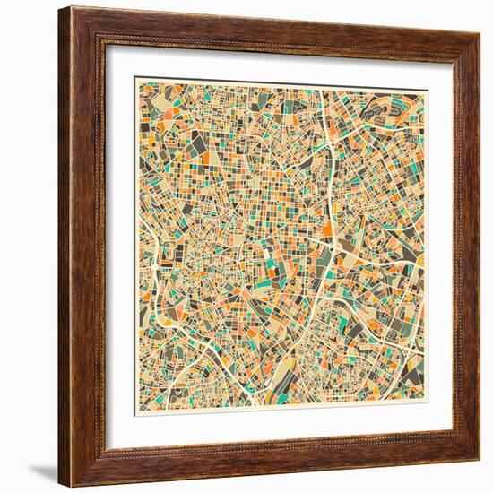 Madrid Map-Jazzberry Blue-Framed Art Print