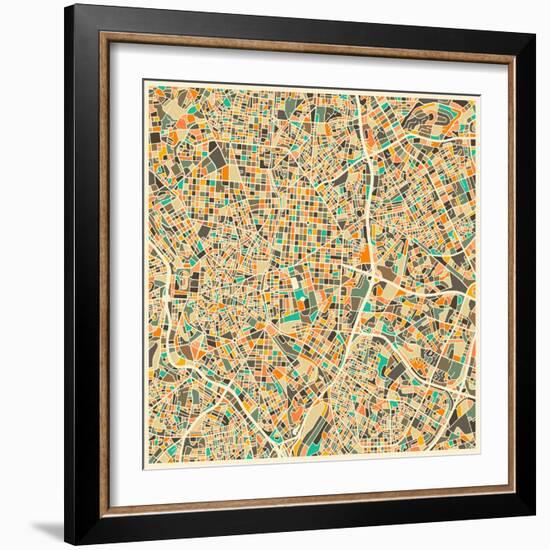 Madrid Map-Jazzberry Blue-Framed Art Print