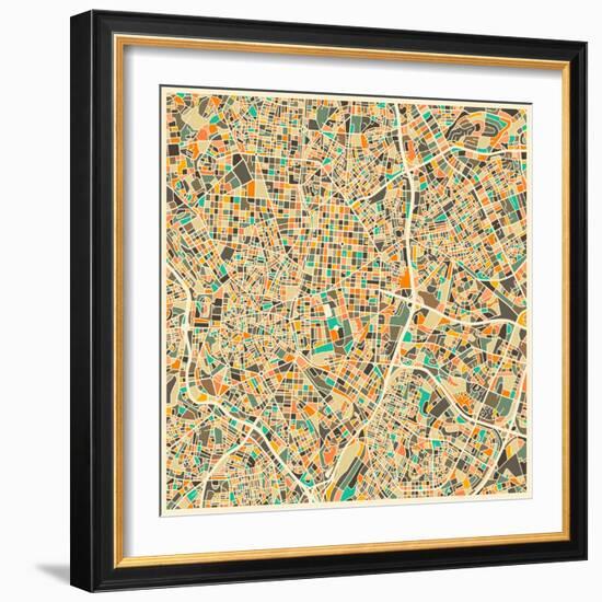 Madrid Map-Jazzberry Blue-Framed Art Print