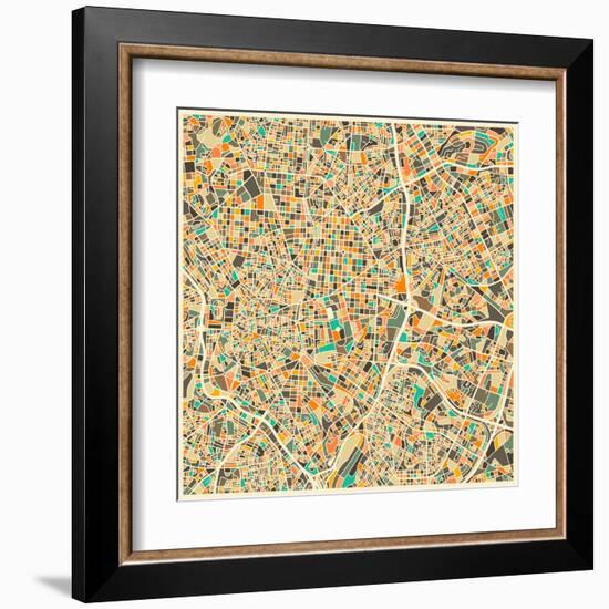 Madrid Map-Jazzberry Blue-Framed Art Print