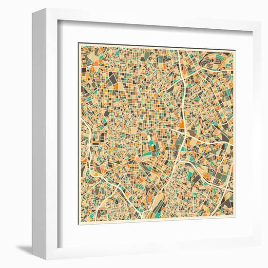 Madrid Map-Jazzberry Blue-Framed Art Print