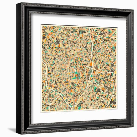 Madrid Map-Jazzberry Blue-Framed Art Print