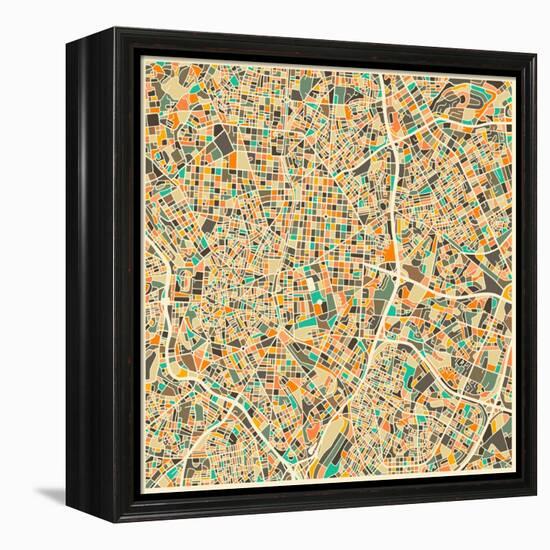 Madrid Map-Jazzberry Blue-Framed Stretched Canvas