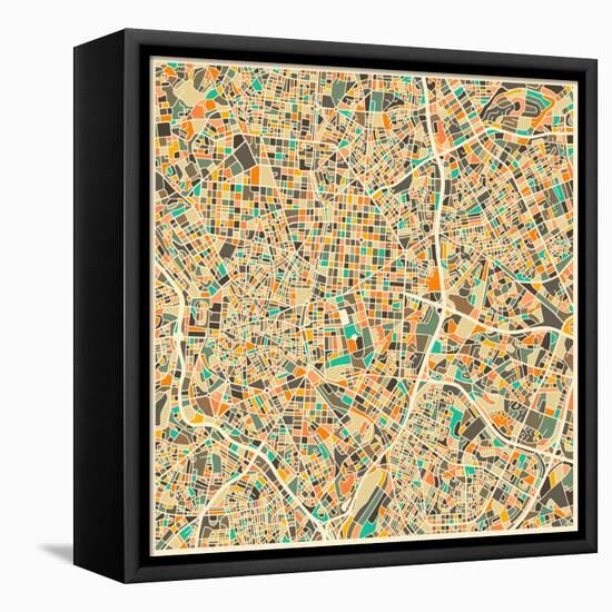 Madrid Map-Jazzberry Blue-Framed Stretched Canvas