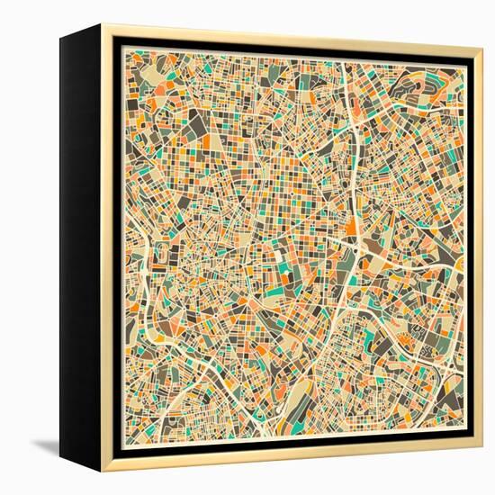 Madrid Map-Jazzberry Blue-Framed Stretched Canvas
