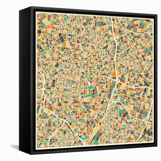 Madrid Map-Jazzberry Blue-Framed Stretched Canvas