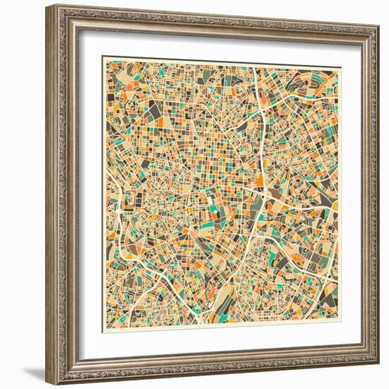 Madrid Map-Jazzberry Blue-Framed Art Print