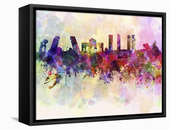 Madrid Skyline in Watercolor Background-paulrommer-Framed Stretched Canvas