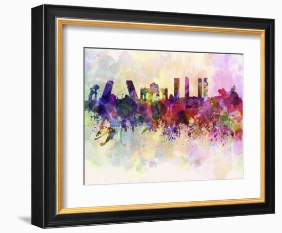 Madrid Skyline in Watercolor Background-paulrommer-Framed Art Print