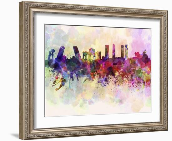 Madrid Skyline in Watercolor Background-paulrommer-Framed Art Print