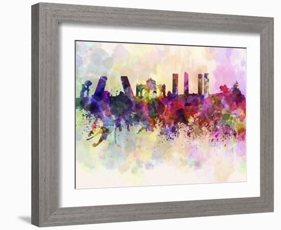 Madrid Skyline in Watercolor Background-paulrommer-Framed Art Print