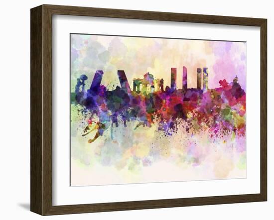 Madrid Skyline in Watercolor Background-paulrommer-Framed Art Print