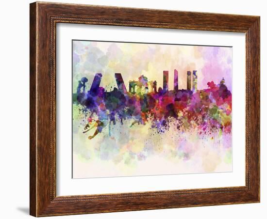 Madrid Skyline in Watercolor Background-paulrommer-Framed Art Print