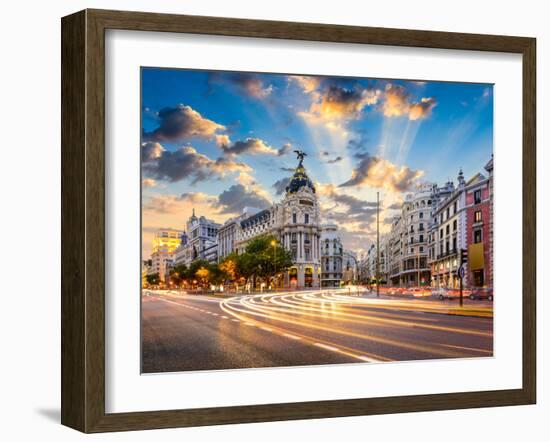 Madrid, Spain Cityscape at Calle De Alcala and Gran Via.-Sean Pavone-Framed Photographic Print