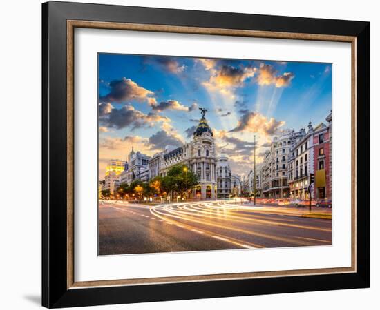 Madrid, Spain Cityscape at Calle De Alcala and Gran Via.-Sean Pavone-Framed Photographic Print