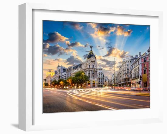 Madrid, Spain Cityscape at Calle De Alcala and Gran Via.-Sean Pavone-Framed Photographic Print