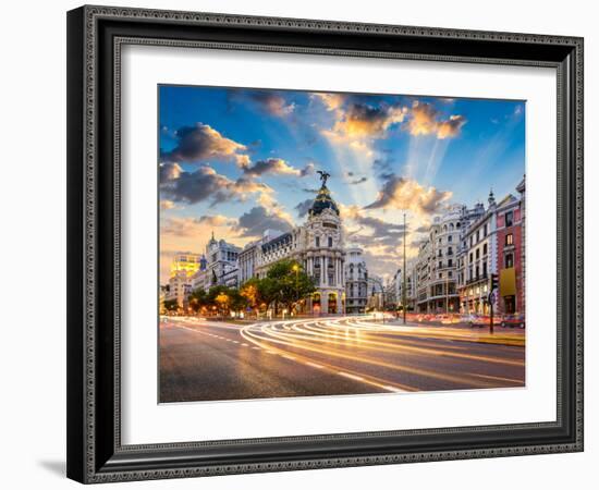 Madrid, Spain Cityscape at Calle De Alcala and Gran Via.-Sean Pavone-Framed Photographic Print