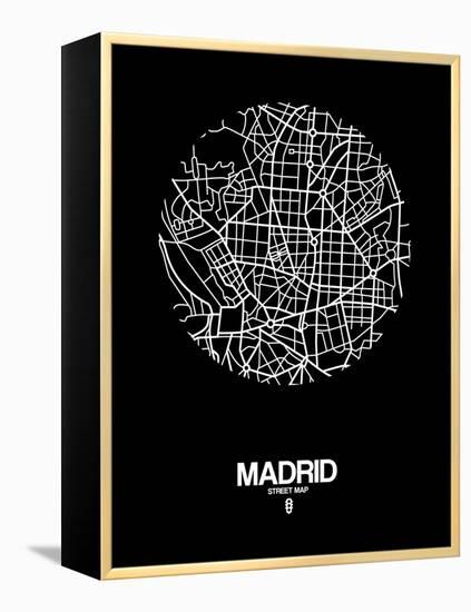 Madrid Street Map Black-NaxArt-Framed Stretched Canvas