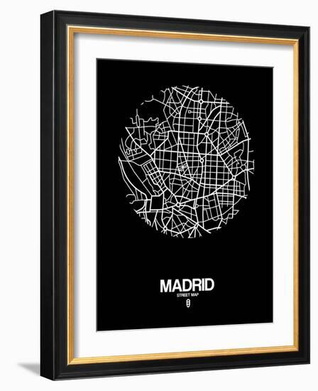 Madrid Street Map Black-NaxArt-Framed Art Print