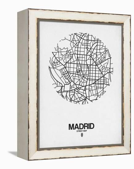 Madrid Street Map White-NaxArt-Framed Stretched Canvas