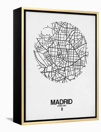 Madrid Street Map White-NaxArt-Framed Stretched Canvas