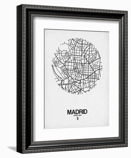 Madrid Street Map White-NaxArt-Framed Art Print