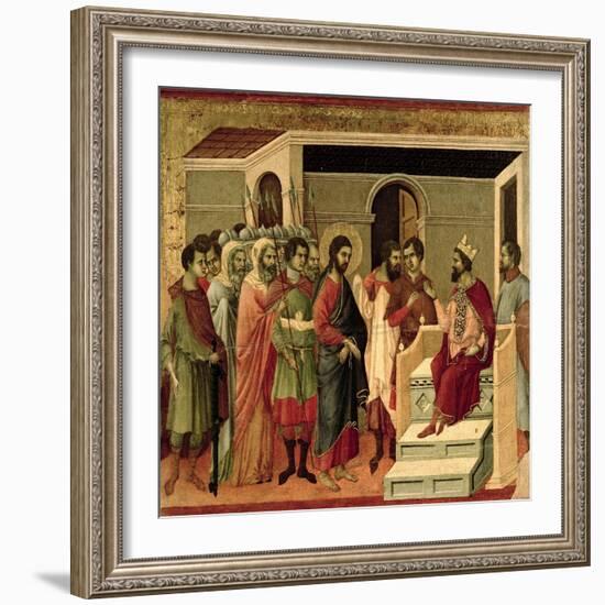 Maesta: Jesus Before Herod, 1308-11-Duccio di Buoninsegna-Framed Giclee Print