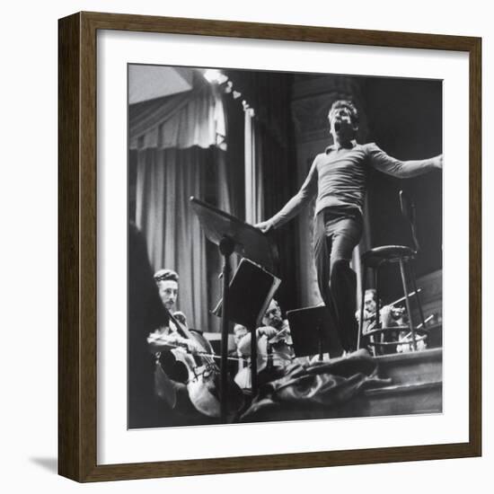 Maestro Leonard Bernstein Conducting the NY Philharmonic Orchestra for a Concert at Carnegie Hall-Alfred Eisenstaedt-Framed Premium Photographic Print