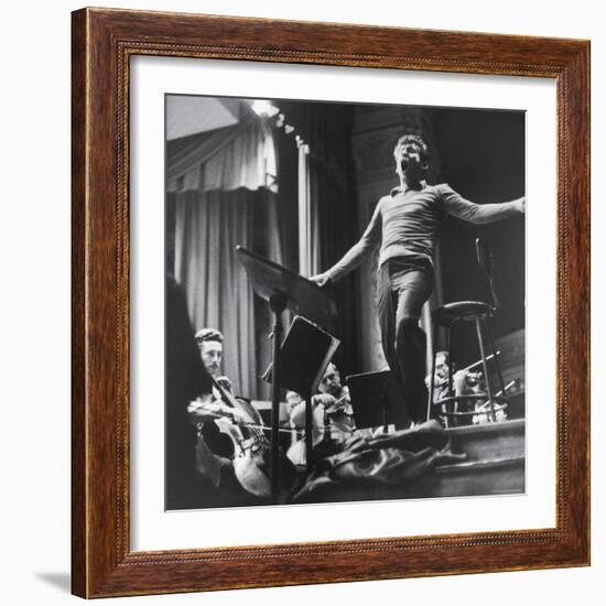 Maestro Leonard Bernstein Conducting the NY Philharmonic Orchestra for a Concert at Carnegie Hall-Alfred Eisenstaedt-Framed Premium Photographic Print