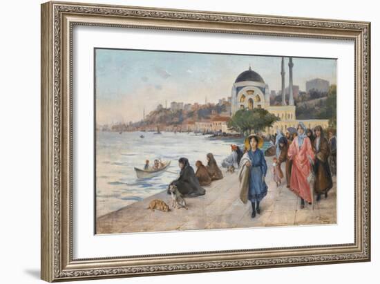 Mafalda on the Banks of the Bosphorus, the Dolmabahce Mosque in the Background (Oil on Canvas)-Fausto Zonaro-Framed Giclee Print