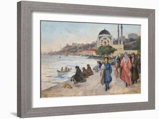 Mafalda on the Banks of the Bosphorus, the Dolmabahce Mosque in the Background (Oil on Canvas)-Fausto Zonaro-Framed Giclee Print